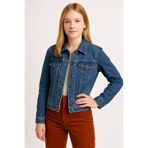 Tribal Stretch Classic Denim Jacket Sz.4 Button Front Adjustable Waist Dark Wash